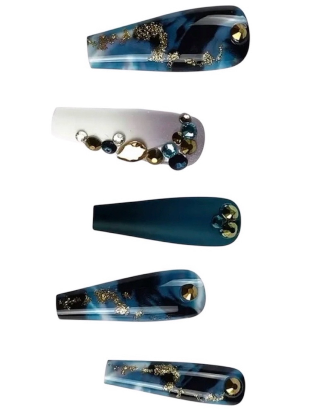 Stunning Blue Ocean Glitter PRESS ON NAIL 24 pcs